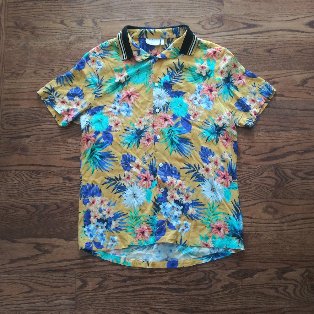 Men's Asos Hawaiian Floral Polo Shirt Large